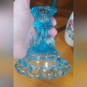 Vintage Bright Blue Glass Candle Holder